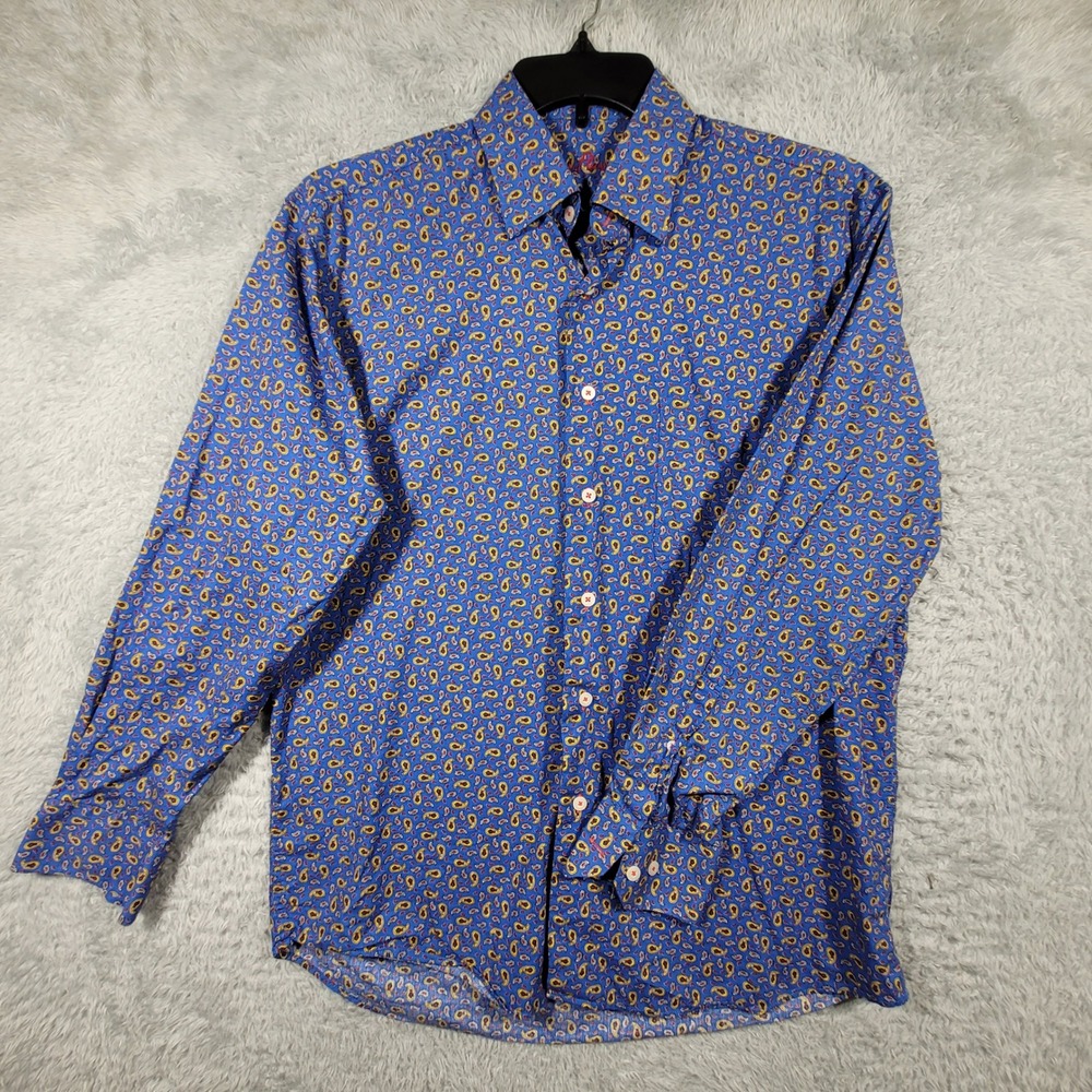 Alan Flusser Button Up Shirt‎ Mens Medium Blue Paisley Long Sleeve Cotton